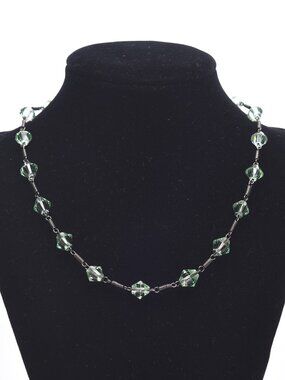Antique Art Deco Green Glass Crystal & Silver Necklace